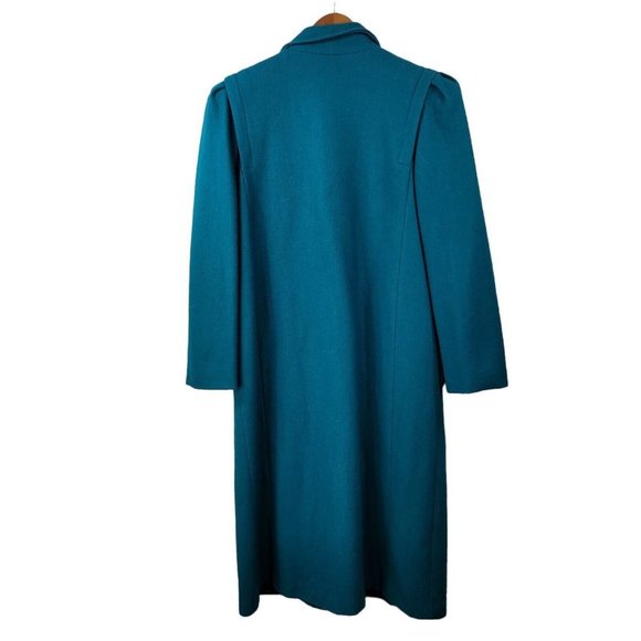 Vintage Long Coat size 6/8 Wool Trench Coat Winter duster Teal Double Breasted - Picture 8 of 10